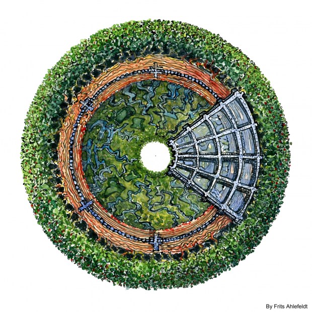 Drawing of an cirkular extreme sustainable eco house